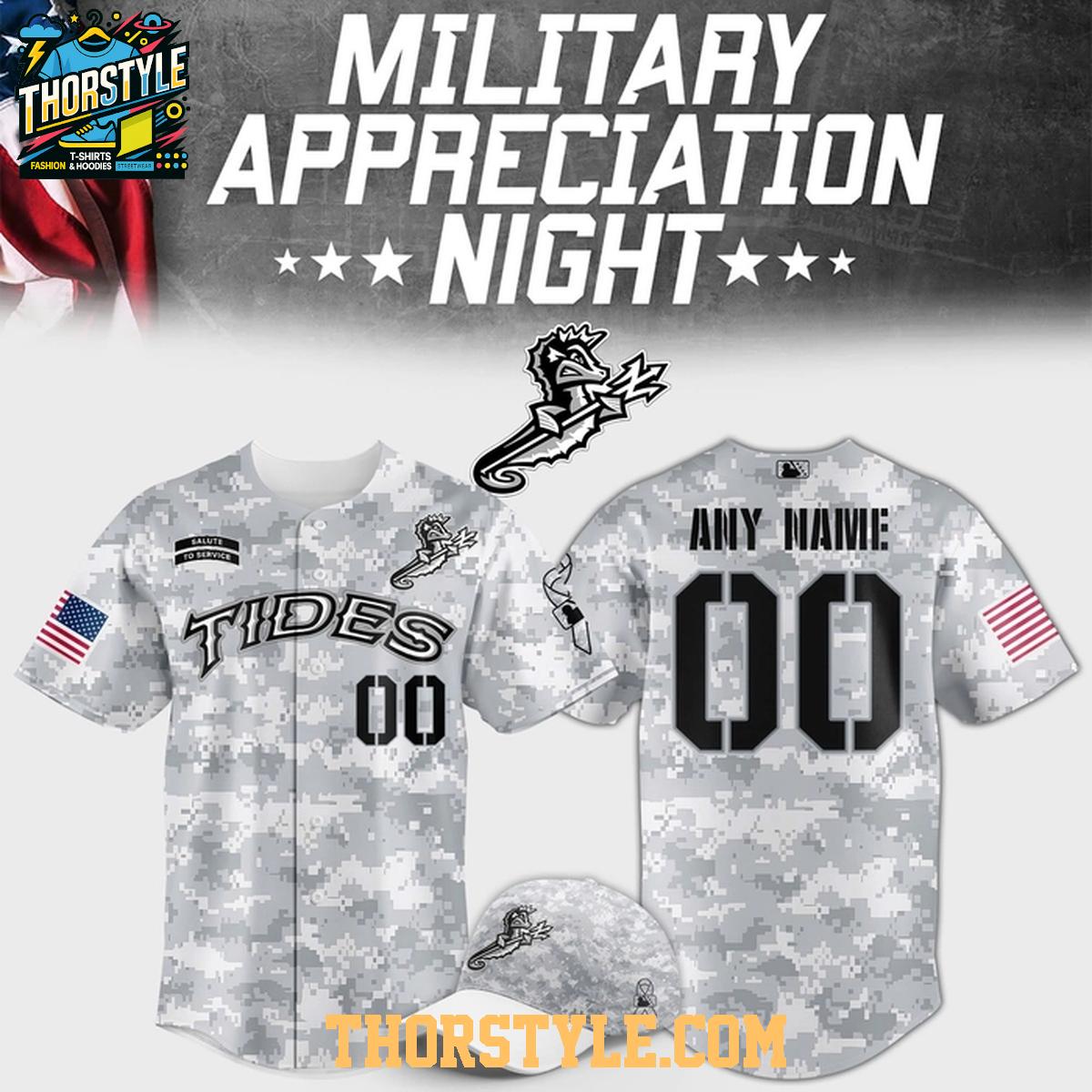 Norfolk Tides Military Appreciation Night 2026 White Night Baseball Jersey Norfolk Tides Military Appreciation Night 2026 White Night Baseball Jersey