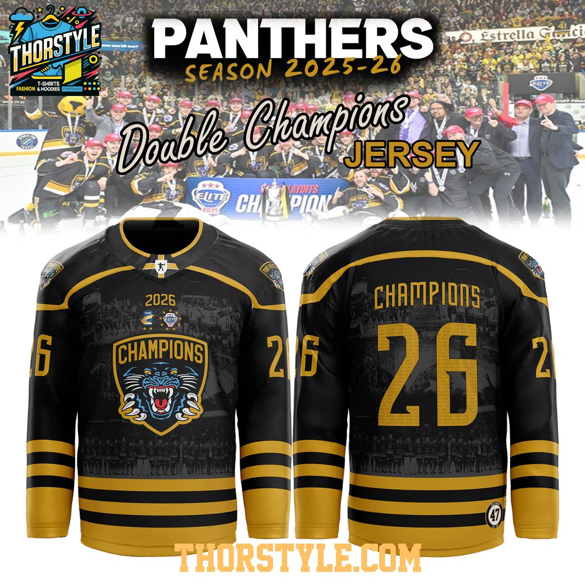 Nottingham Panthers 2026 Double Champions Personalized Hockey Jersey Nottingham Panthers 2026 Double Champions Personalized Hockey Jersey