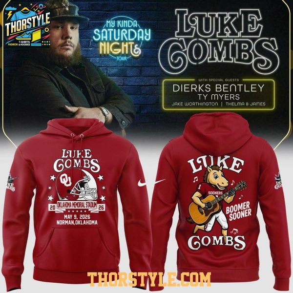 Oklahoma Sooners Luke Combs Boomer Sooner 2026 My Kinda Saturday Night Hoodie