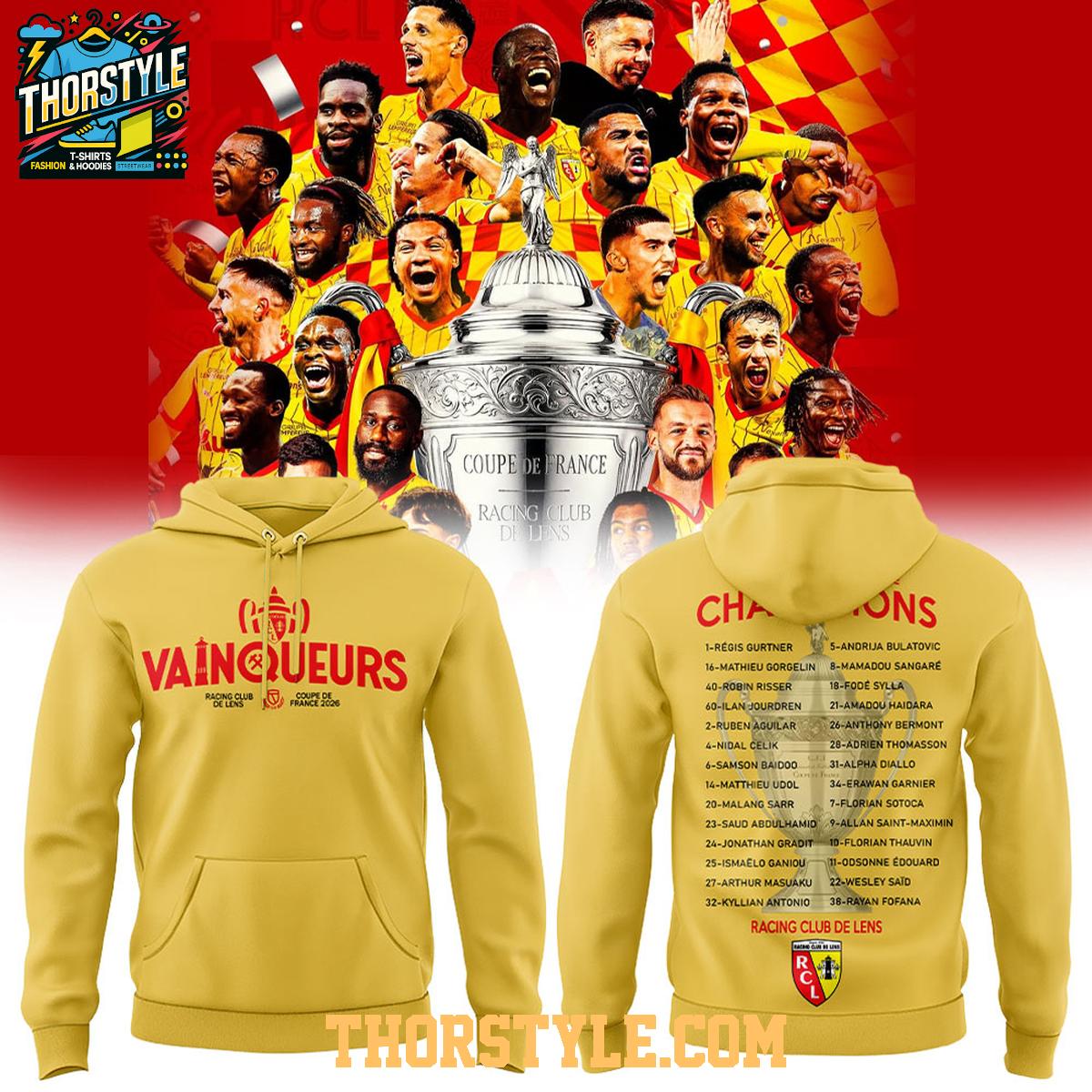 Racing Club de Lens Coupe de France 2025-2026 Champions Hoodie T-Shirt Racing Club de Lens Coupe de France 2025-2026 Champions Hoodie T-Shirt