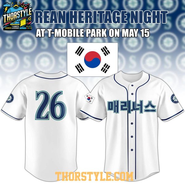 Seattle Mariners Korean Heritage Night 2026 All White Personalized Baseball Jersey
