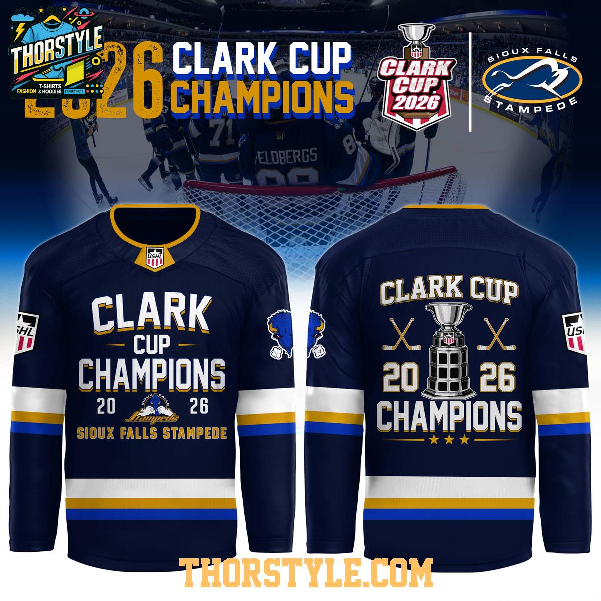 Sioux Falls Stampede 2026 Clark Cup Champions Hockey Jersey Sioux Falls Stampede 2026 Clark Cup Champions Hockey Jersey