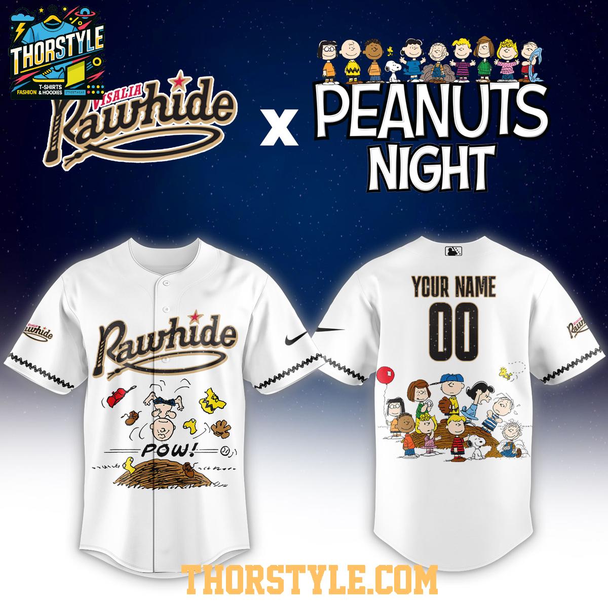 Visalia Rawhide x Peanuts Night 2026 Minor Game Personalized Baseball Jersey Visalia Rawhide x Peanuts Night 2026 Minor Game Personalized Baseball Jersey