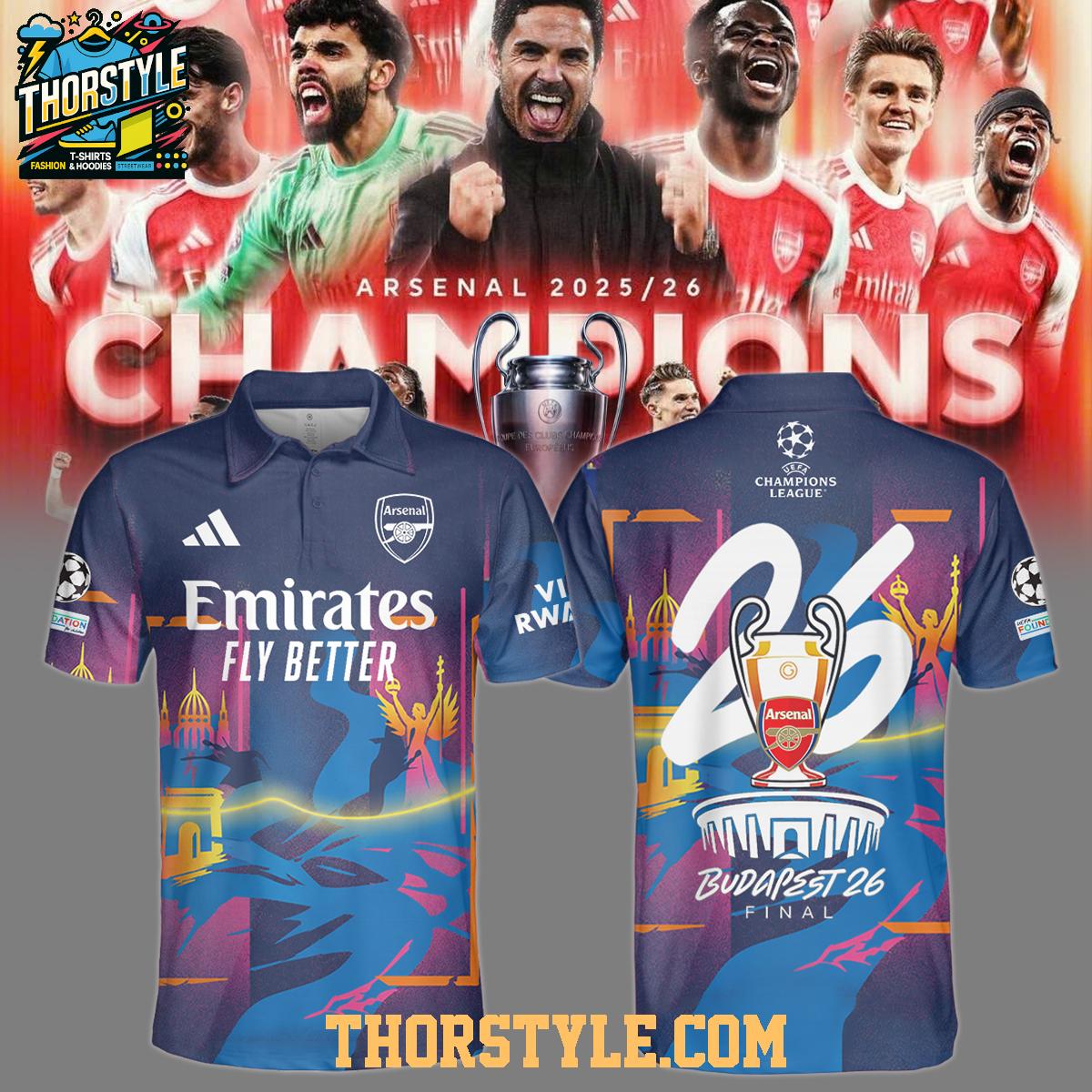Arsenal Champions League Winners 2026 Polo Shirt Arsenal Champions League Winners 2026 Polo Shirt