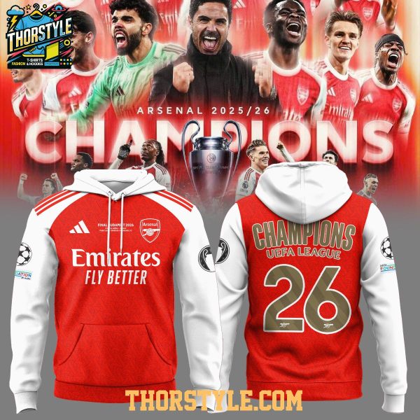 Arsenal Champions League Winners Fly Emirates 2026 Hoodie T-Shirt