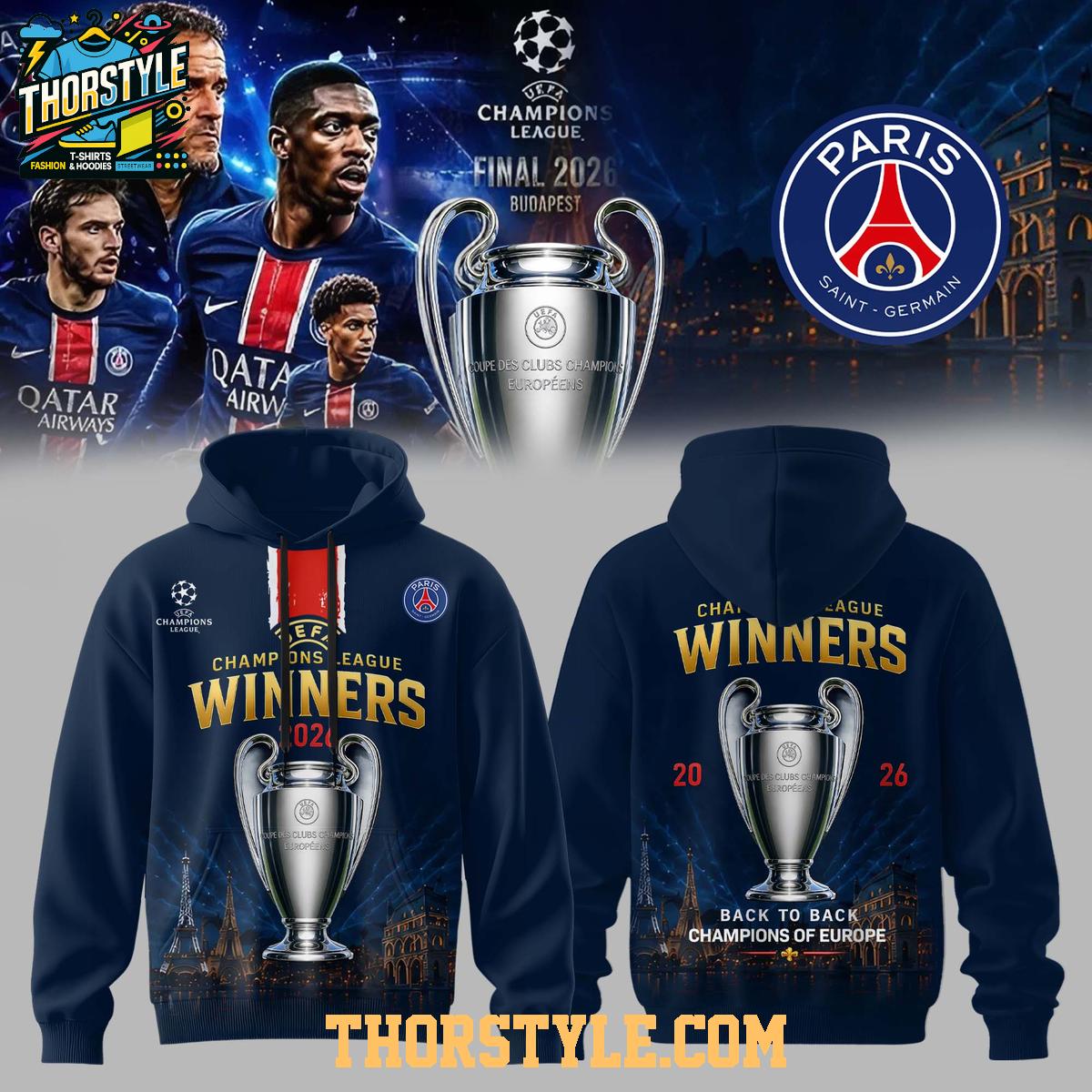 PSG UEFA Champions League Winners 2026 Hoodie T-Shirt PSG UEFA Champions League Winners 2026 Hoodie T-Shirt