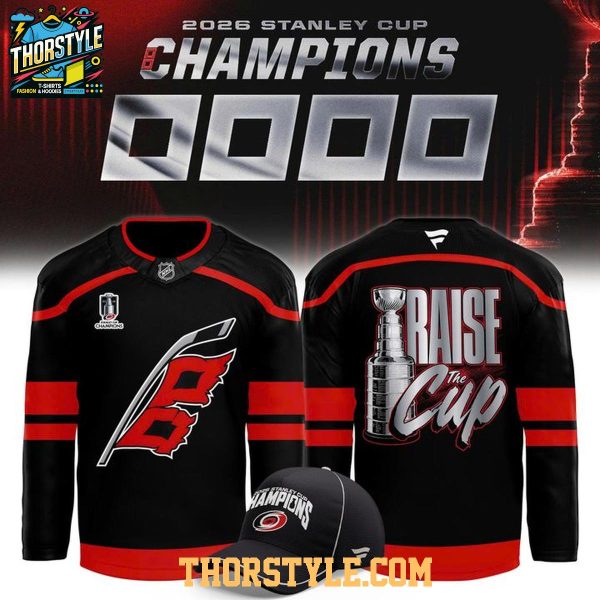 Carolina Hurricanes Stanley Cup Champions 2026 Raise The Cup Hockey Jersey