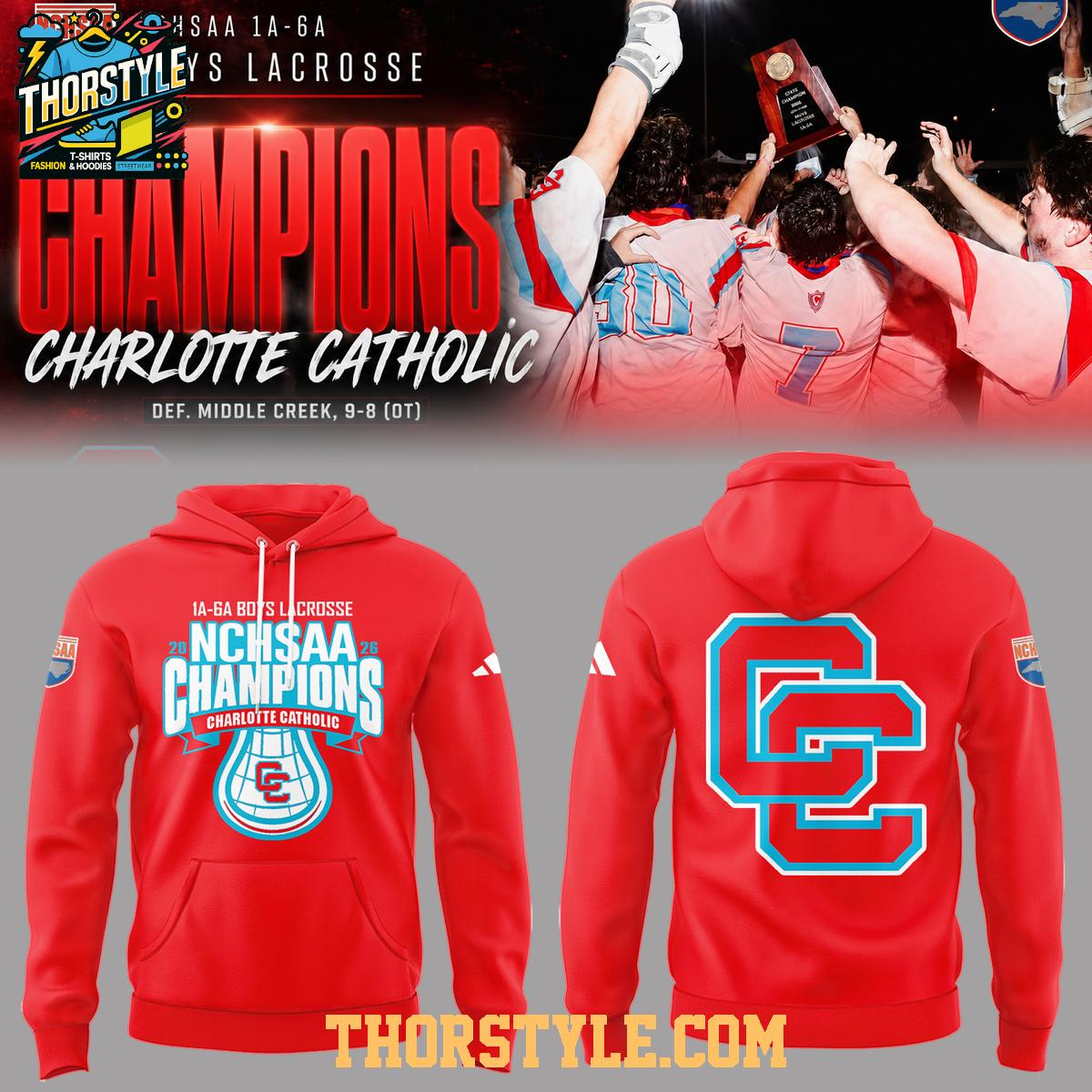 Charlotte Catholic Cougars NCHSAA 1A-6A Boys Lacrosse Champions 2026 Hoodie T-Shirt Charlotte Catholic Cougars NCHSAA 1A-6A Boys Lacrosse Champions 2026 Hoodie T-Shirt