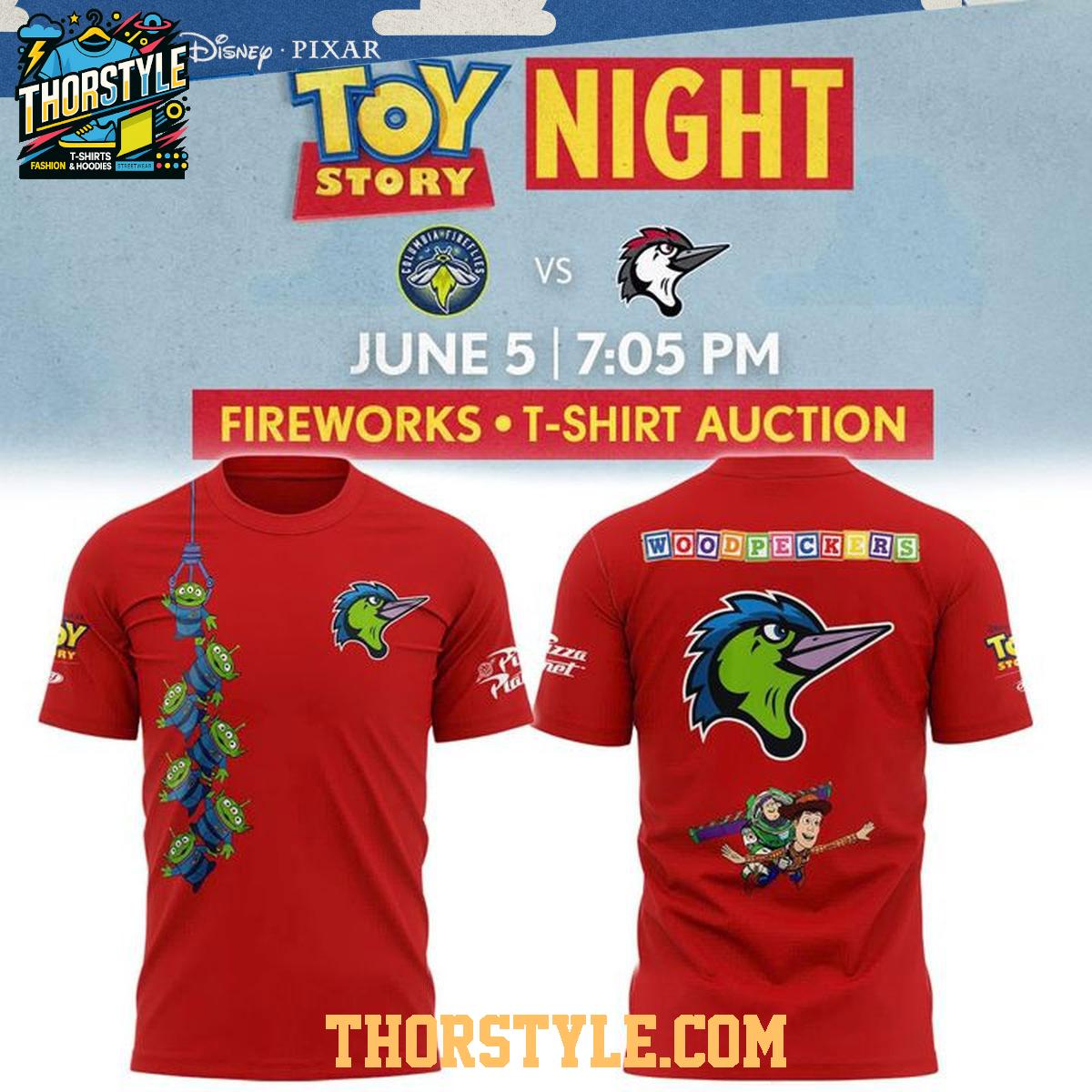 Fayetteville Woodpeckers Toy Story Night 2026 Auction Jersey Hoodie T-Shirt Fayetteville Woodpeckers Toy Story Night 2026 Auction Jersey Hoodie T-Shirt