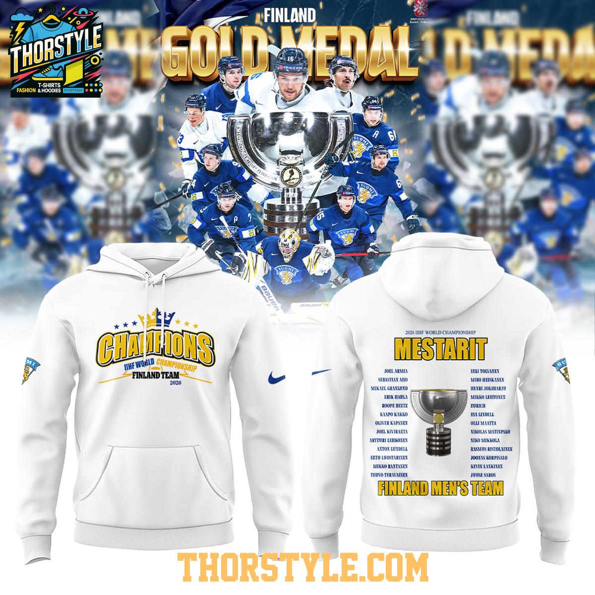 Finland 2026 The Men's Worlds Ice Hockey Champions Night Hoodie T-Shirt Finland 2026 The Men's Worlds Ice Hockey Champions Night Hoodie T-Shirt