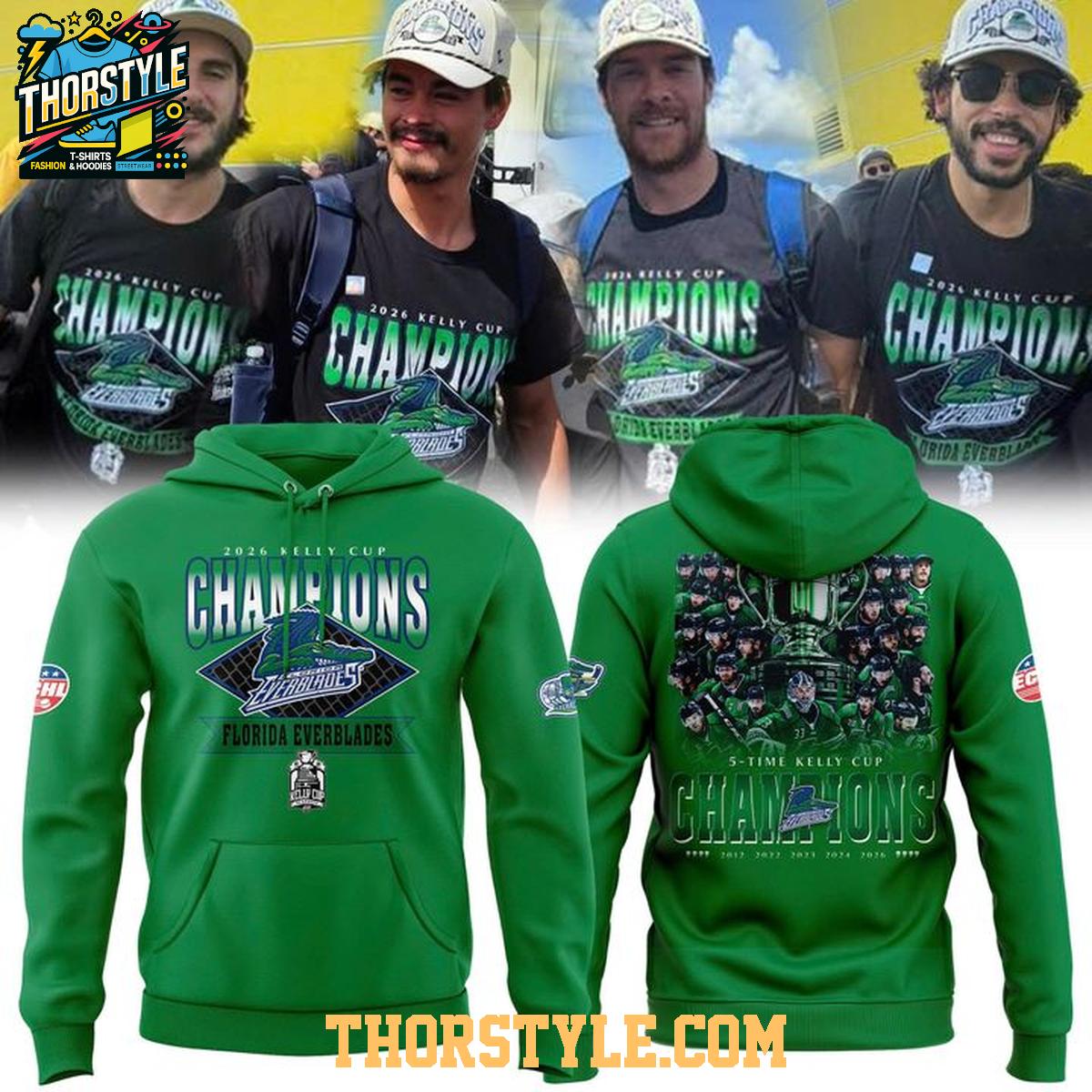 Florida Everblades 2026 ECHL Kelly Cup On Ice Adult Champ Hoodie T-Shirt Florida Everblades 2026 ECHL Kelly Cup On Ice Adult Champ Hoodie T-Shirt
