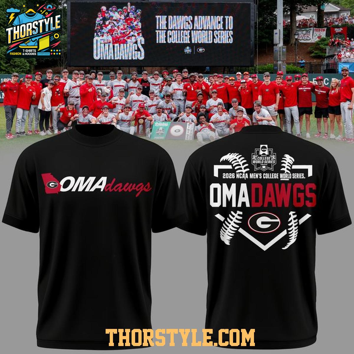 Georgia Bulldogs 2026 College World Series OmaDawgs Celebration Hoodie T-Shirt Georgia Bulldogs 2026 College World Series OmaDawgs Celebration Hoodie T-Shirt