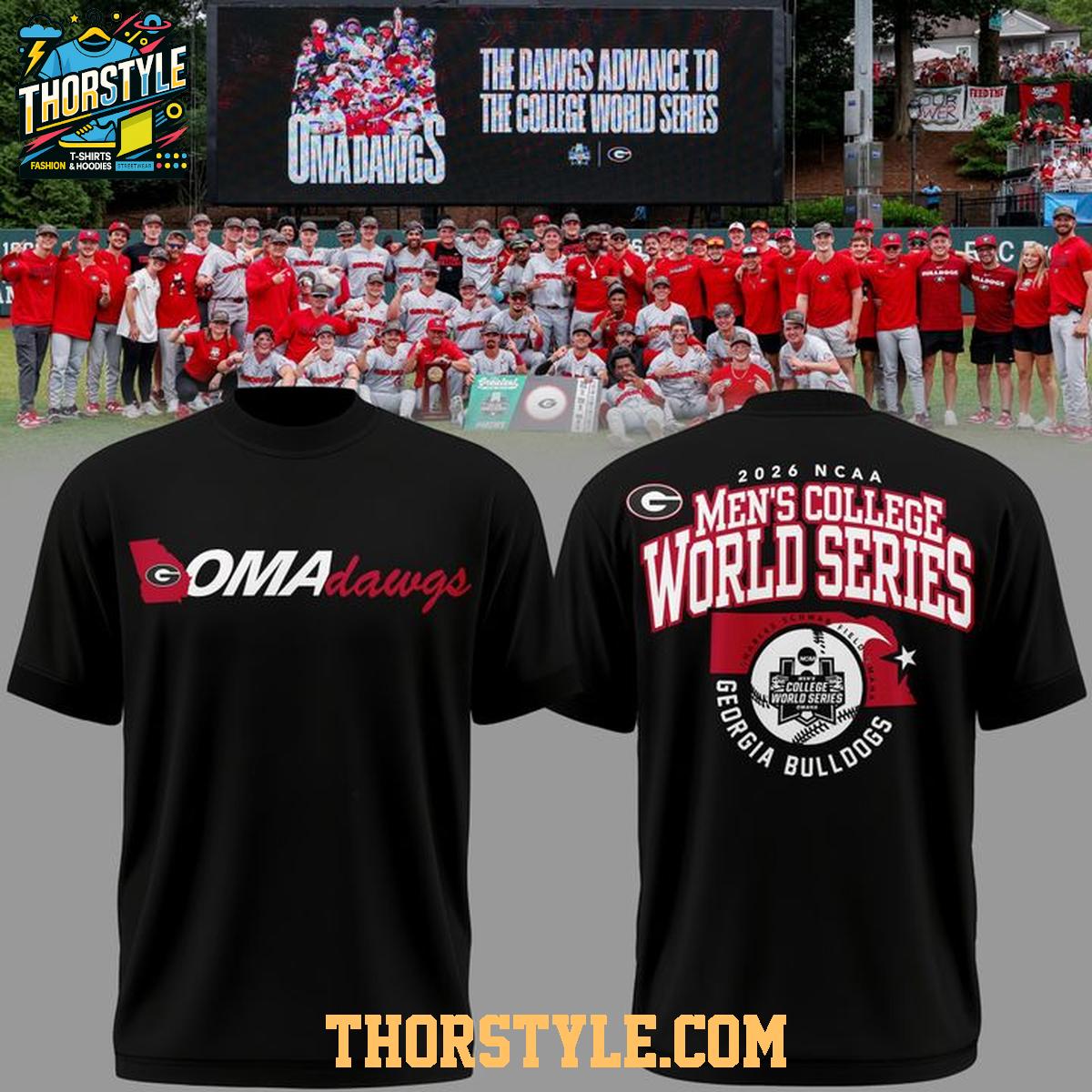Georgia Bulldogs x Baseball College World Series OmaDawgs 2026 Hoodie T-Shirt Georgia Bulldogs x Baseball College World Series OmaDawgs 2026 Hoodie T-Shirt