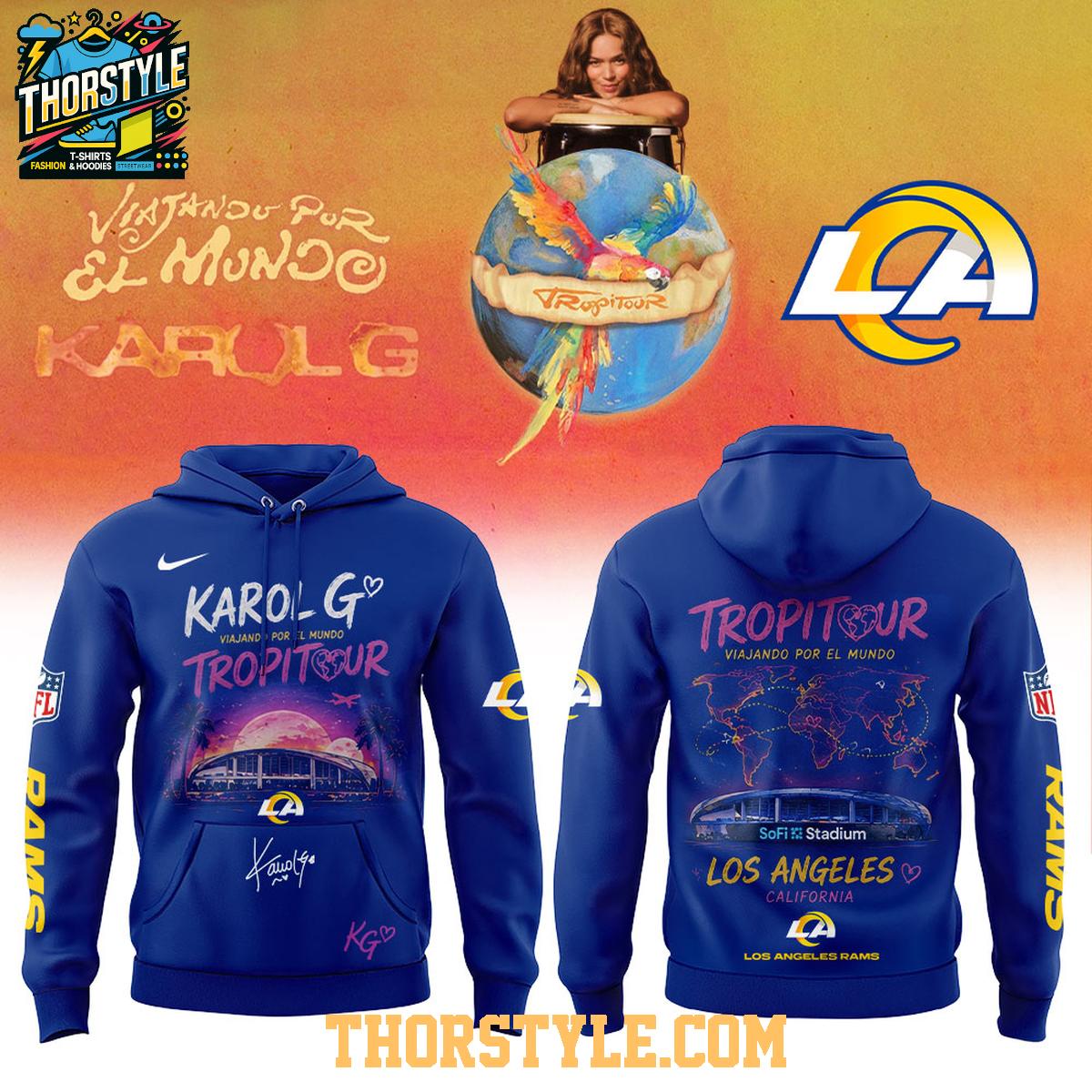 Los Angeles Rams Karol G Viajando Por El Mundo Tropitour 2026 Mi Casa Hoodie Shirts Los Angeles Rams Karol G Viajando Por El Mundo Tropitour 2026 Mi Casa Hoodie Shirts