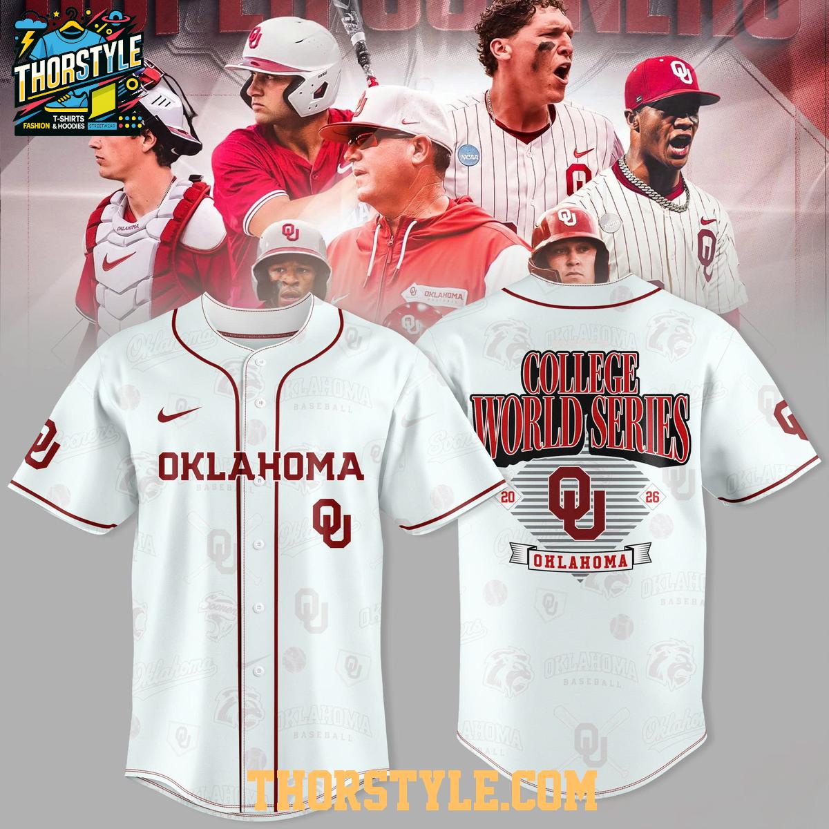 Oklahoma Sooners College World Series Boomer Sooner 2026 Baseball Jersey Oklahoma Sooners College World Series Boomer Sooner 2026 Baseball Jersey