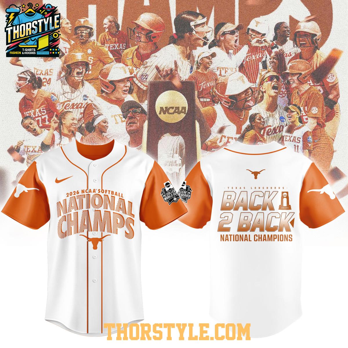 Texas Longhorns Softball NCAA National Champions Back2Back 2026 Jersey Texas Longhorns Softball NCAA National Champions Back2Back 2026 Jersey
