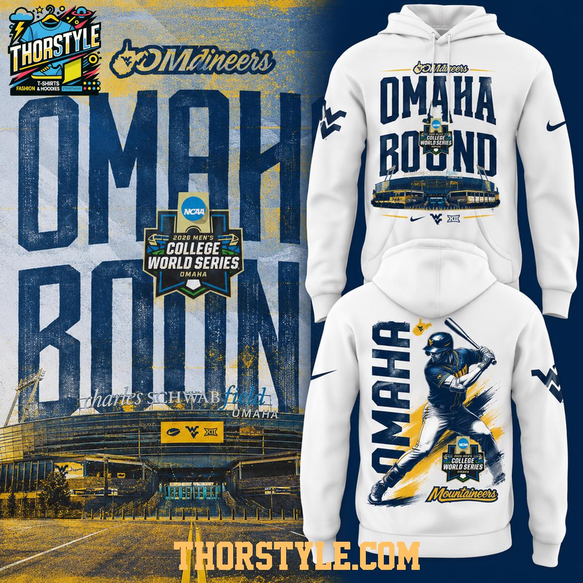 West Virginia Mountaineers 2026 Omaha College World Series Advanced Hoodie T-Shirt West Virginia Mountaineers 2026 Omaha College World Series Advanced Hoodie T-Shirt