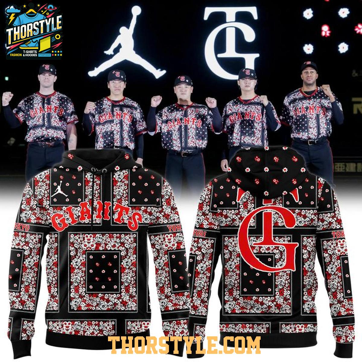 Yomiuri Giants 2026 Jordan Floral Night Bandana Game Hoodie T-Shirt Yomiuri Giants 2026 Jordan Floral Night Bandana Game Hoodie T-Shirt