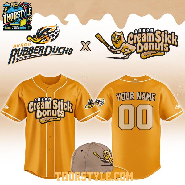Akron RubberDucks x Akron Cream Stick Donuts 2026 Yellow Night Baseball Jersey