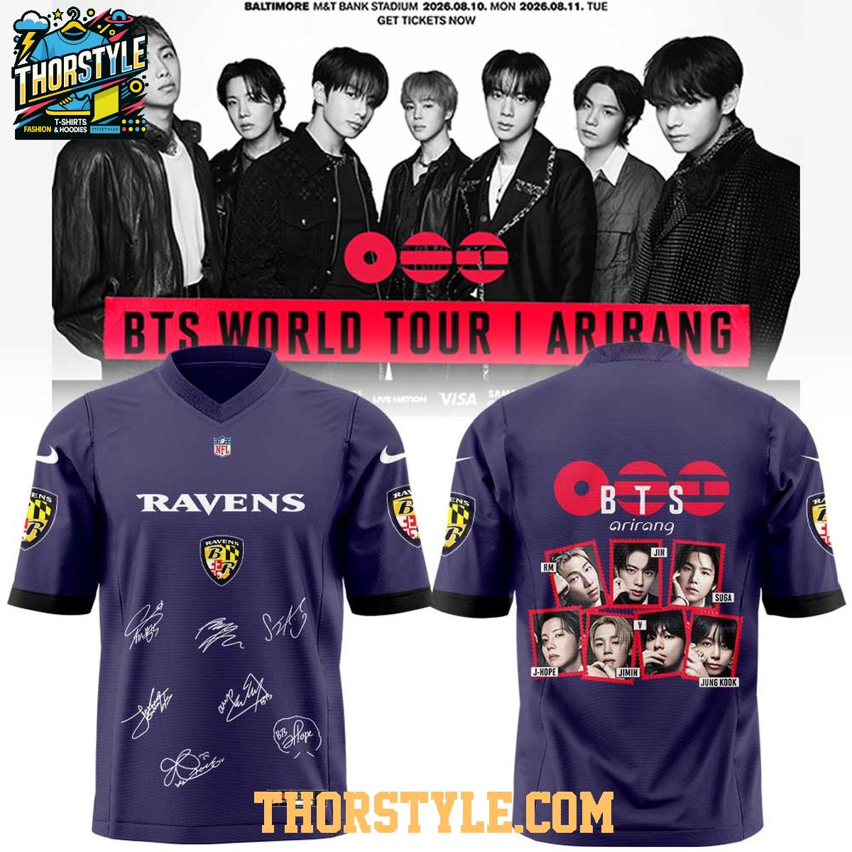 Baltimore Ravens x BTS 2026 Arirang World Tour Custom Football Jersey Baltimore Ravens x BTS 2026 Arirang World Tour Custom Football Jersey