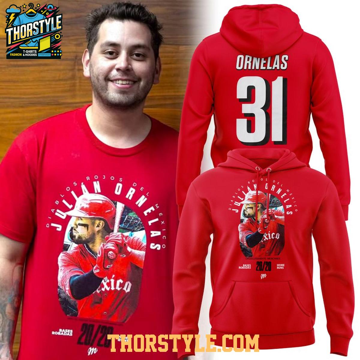 Diablos Rojos del Mexico Julian Ornelas 31 Conmemorativa 2026 Hoodie Shirts Diablos Rojos del Mexico Julian Ornelas 31 Conmemorativa 2026 Hoodie Shirts