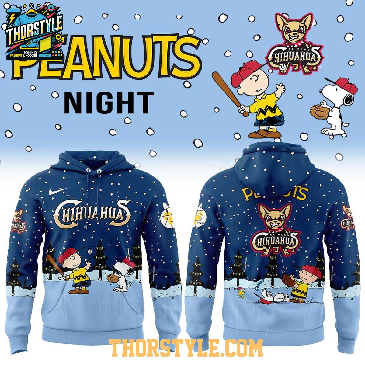El Paso Chihuahuas x Peanuts 2026 Christmas Night Snoopy Hoodie T-Shirt El Paso Chihuahuas x Peanuts 2026 Christmas Night Snoopy Hoodie T-Shirt