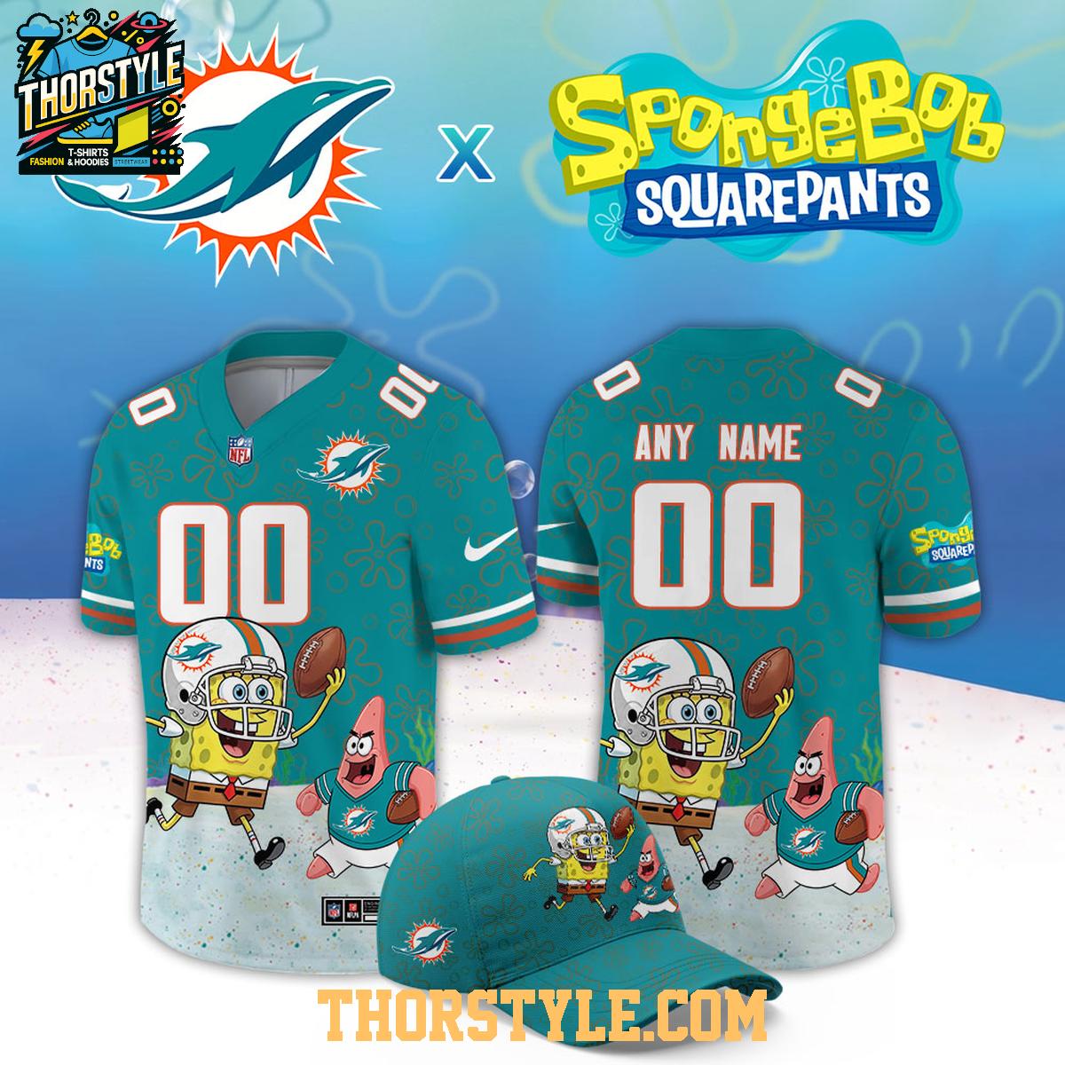 Miami Dolphins x SpongeBob Squarepants 2026 Night Custom Football Jersey Miami Dolphins x SpongeBob Squarepants 2026 Night Custom Football Jersey