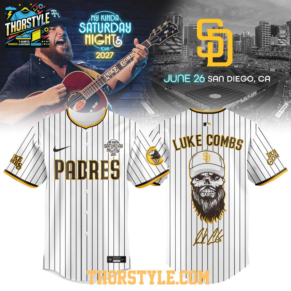 San Diego Padres Luke Combs My Kinda Saturday Night Tour 2027 Baseball Jersey San Diego Padres Luke Combs My Kinda Saturday Night Tour 2027 Baseball Jersey