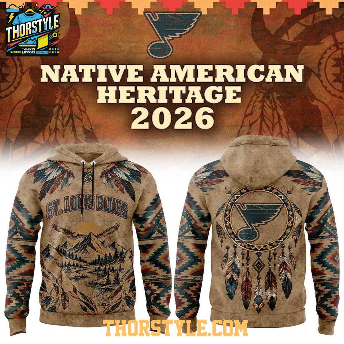 St. Louis Blues 2026 NHL x Native American Heritage Night Hoodie T-Shirt St. Louis Blues 2026 NHL x Native American Heritage Night Hoodie T-Shirt