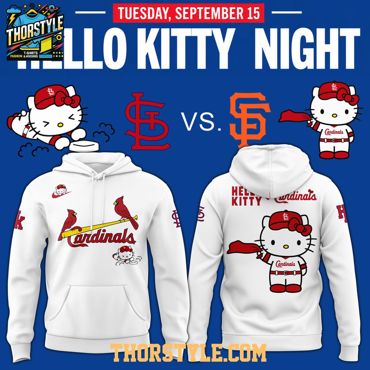 St. Louis Cardinals Hello Kitty Theme Game Night 2026 White Hoodie T-Shirt St. Louis Cardinals Hello Kitty Theme Game Night 2026 White Hoodie T-Shirt