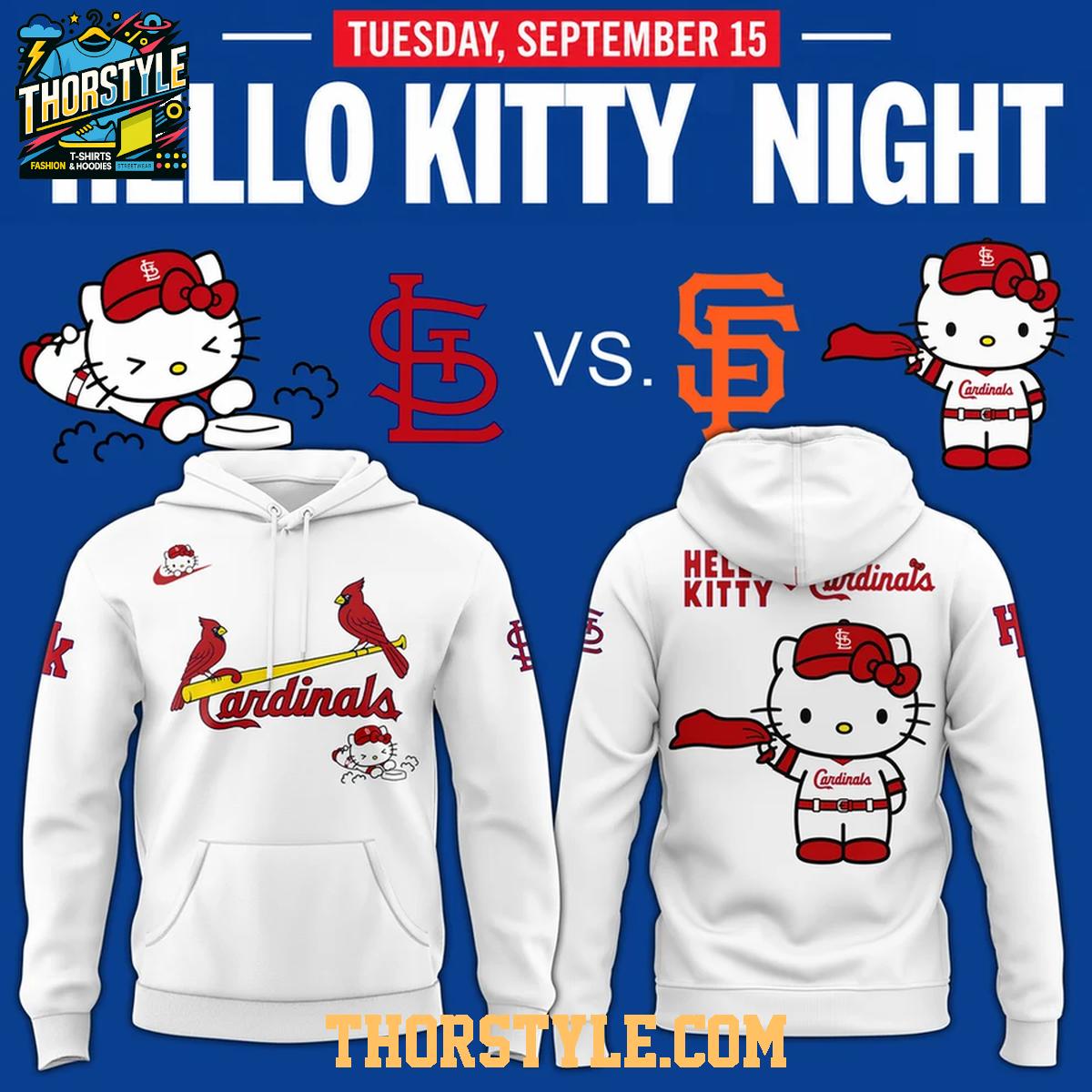 St. Louis Cardinals x Hello Kitty Night Game 2026 White Hoodie T-Shirt St. Louis Cardinals x Hello Kitty Night Game 2026 White Hoodie T-Shirt