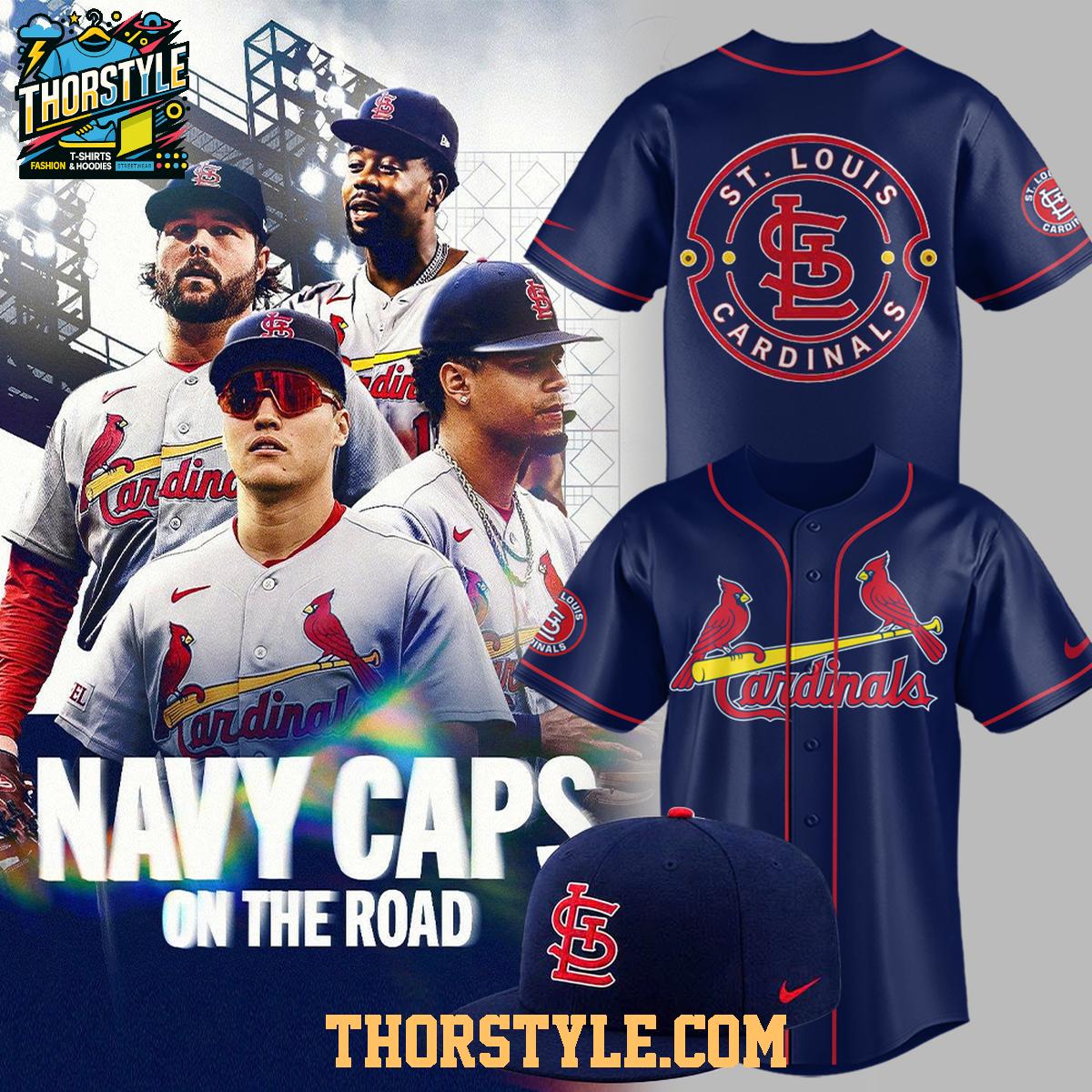 St. Louis Cardinals x Navy Caps On The Road Game 2026 Baseball Jersey St. Louis Cardinals x Navy Caps On The Road Game 2026 Baseball Jersey