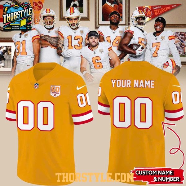 Tampa Bay Buccaneers 50th Anniversary 2026 Retro Orange Personalized Football Jersey