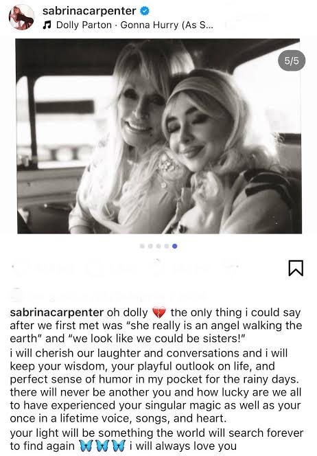 Sabrina Carpenter Pays Tribute to Dolly Parton After Their Memorable Collaboration 4 image