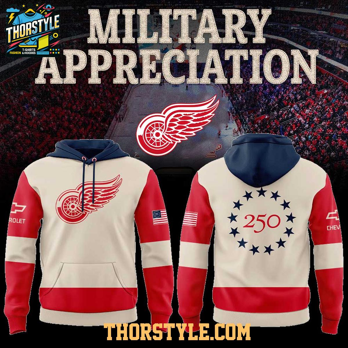 Detroit Red Wings x Military Appreciation Night 2026 Hoodie T-Shirt Creamy Detroit Red Wings x Military Appreciation Night 2026 Hoodie T-Shirt Creamy