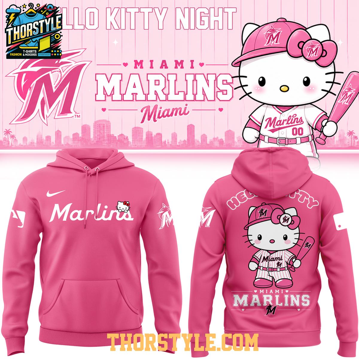 Miami Marlins Hello Kitty 2026 All Pink Game Night Hoodie T-Shirt Miami Marlins Hello Kitty 2026 All Pink Game Night Hoodie T-Shirt