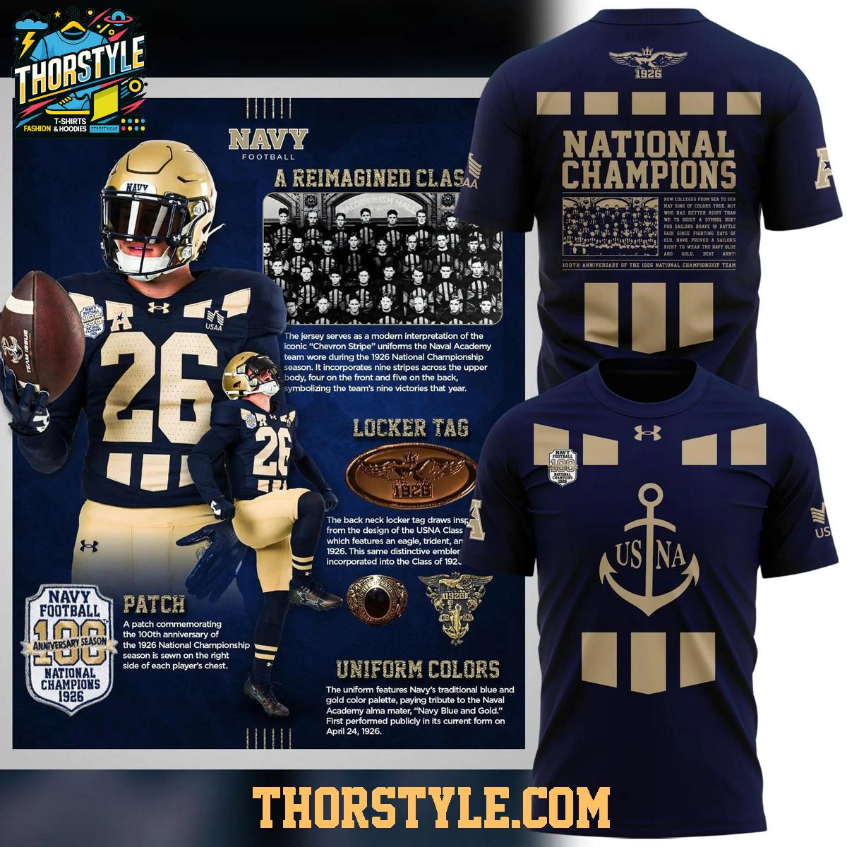 Navy Midshipmen 100th Anniversary 1926-2026 National Champions Hoodie Shirts Navy Midshipmen 100th Anniversary 1926-2026 National Champions Hoodie Shirts