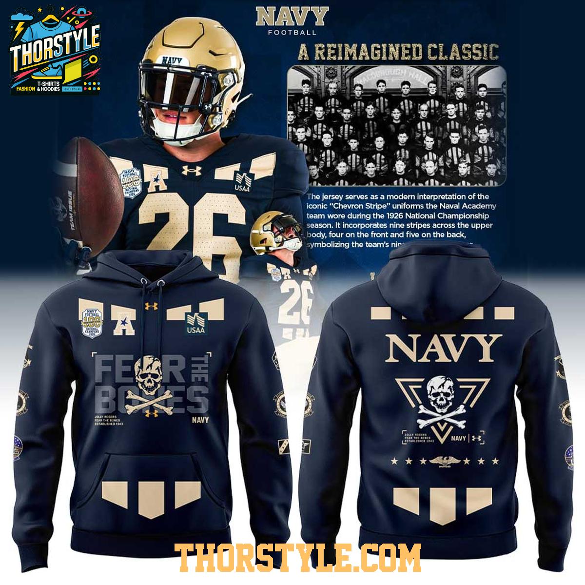 Navy Midshipmen 1926-2026 Fear The Bones 100 Years Hoodie T-Shirt Navy Midshipmen 1926-2026 Fear The Bones 100 Years Hoodie T-Shirt