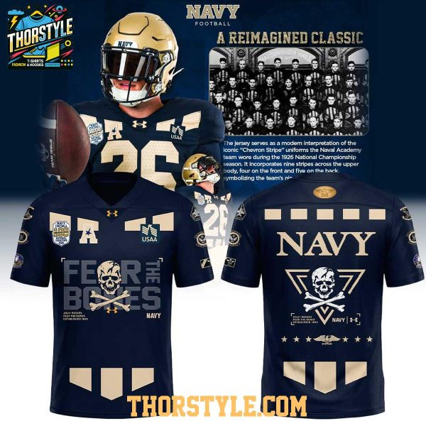 Navy Midshipmen 1926-2026 Fear The Bones A Reimagined Classic Football Jersey