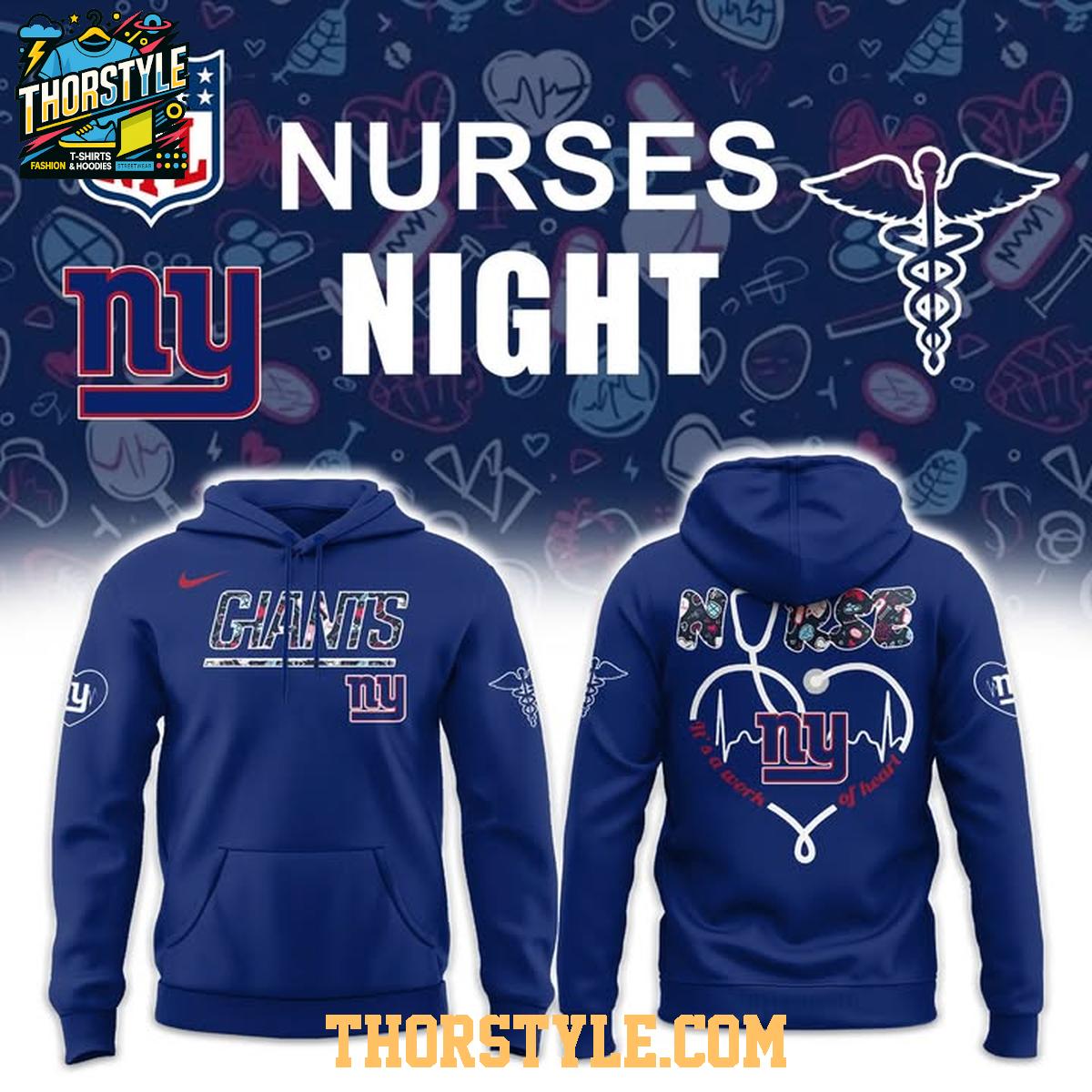 New York Giants 2026 Night Nurse Thank You Hoodie T-Shirt Blue New York Giants 2026 Night Nurse Thank You Hoodie T-Shirt Blue