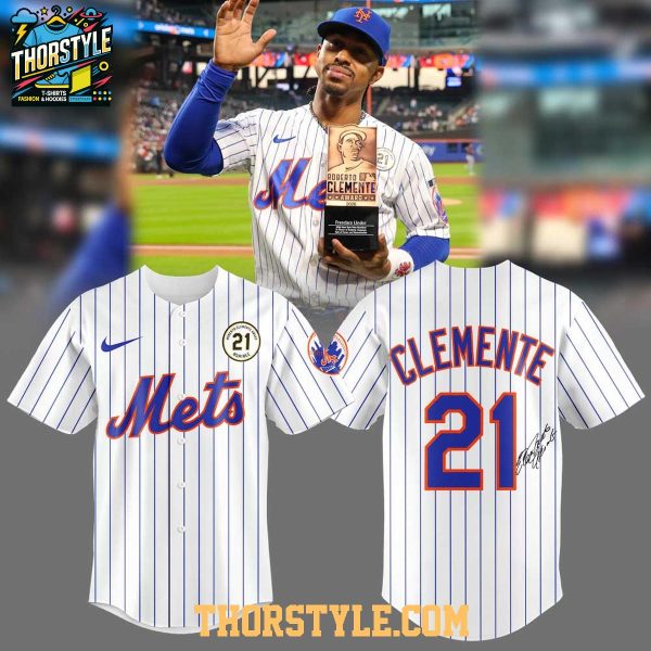 New York Mets x Clemente Honoring Day 2026 Classic Striped Baseball Jersey
