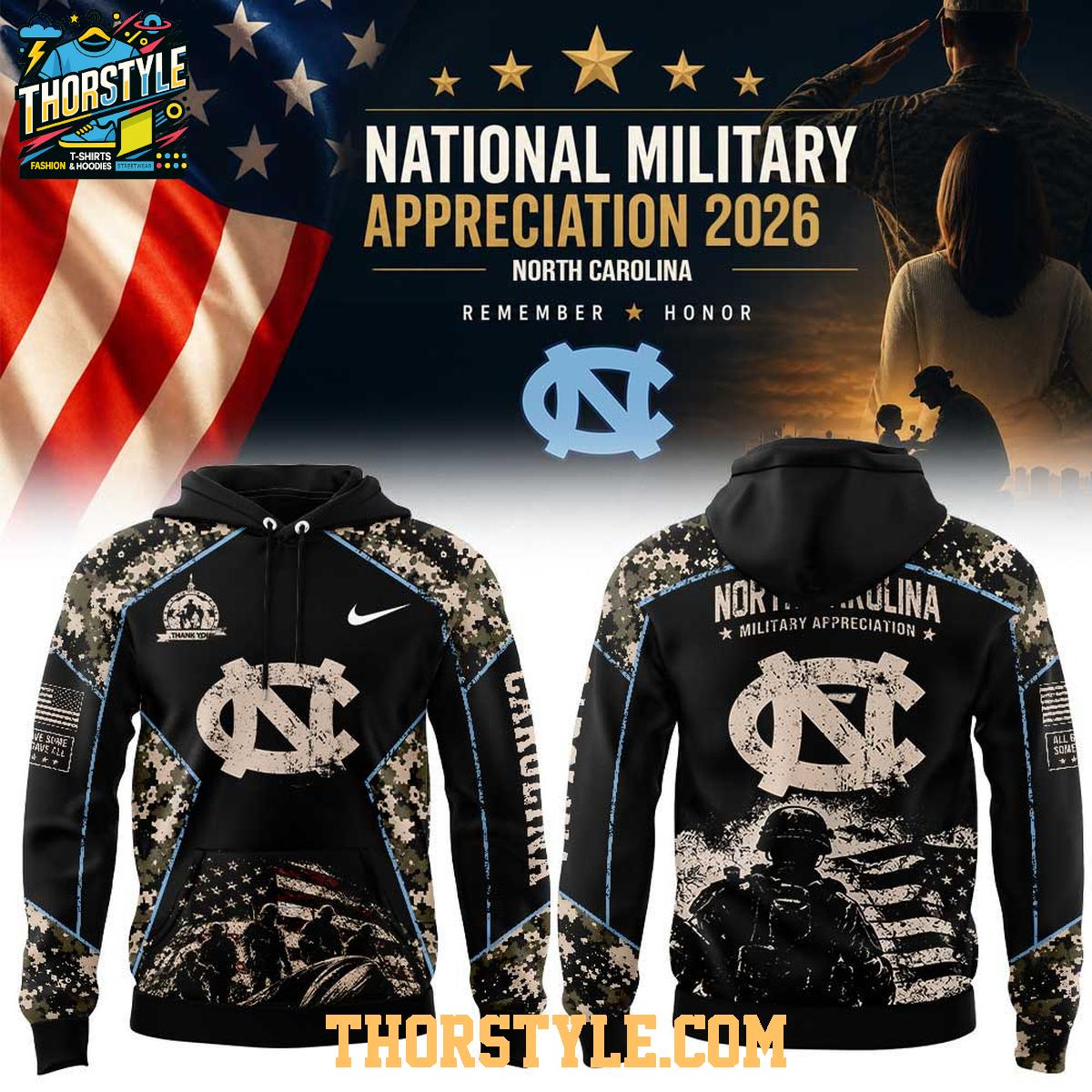 North Carolina Tar Heels 2026 National Military Appreciation Hoodie T-Shirt North Carolina Tar Heels 2026 National Military Appreciation Hoodie T-Shirt
