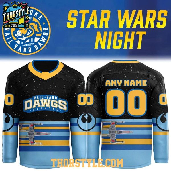 Rail Yard Dawgs 2026 Star Wars Retro Night Personalized Hockey Jersey