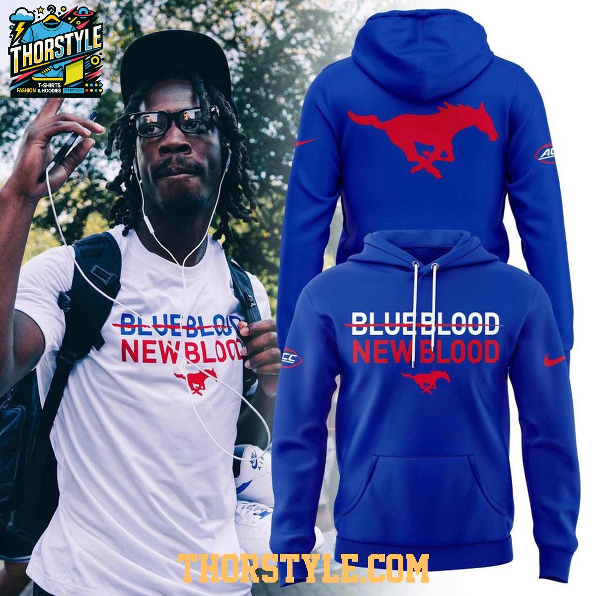 SMU Mustangs Blue Blood New Blood 2026 Season Hoodie T-Shirt SMU Mustangs Blue Blood New Blood 2026 Season Hoodie T-Shirt