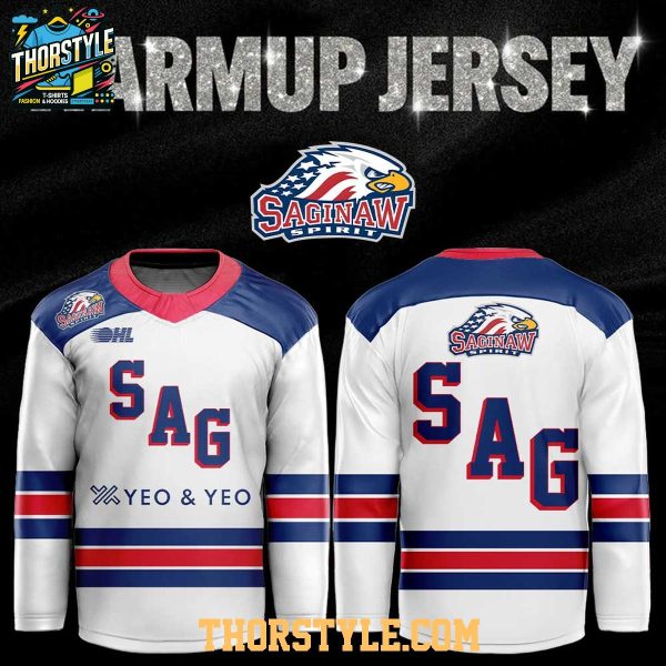 Saginaw Spirit 2026 Warm Up Uniform 2026 Game Personalized Hockey Jersey