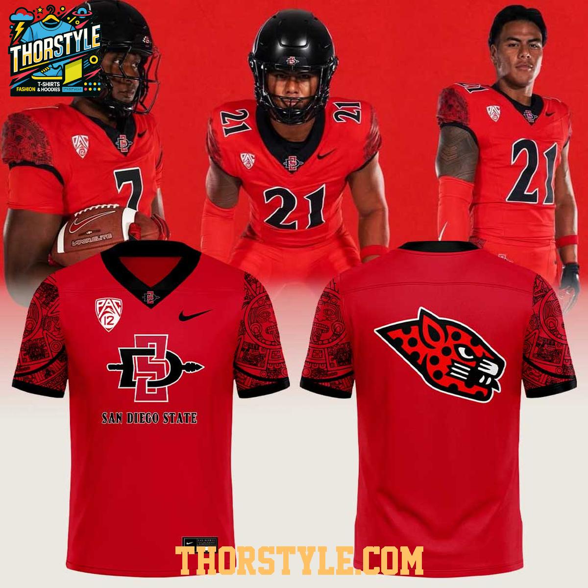 San Diego State Aztecs 2026 Jaguar Era All Red Personalized Football Jersey San Diego State Aztecs 2026 Jaguar Era All Red Personalized Football Jersey