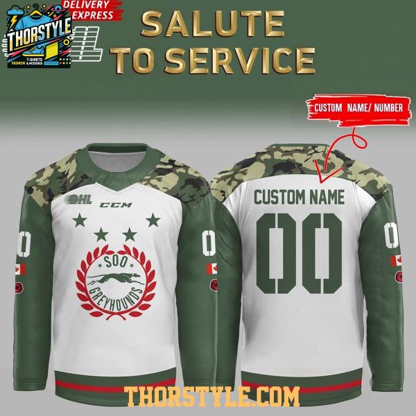 Soo Greyhounds 2026 Salute To Service Night Personalized Hockey Jersey