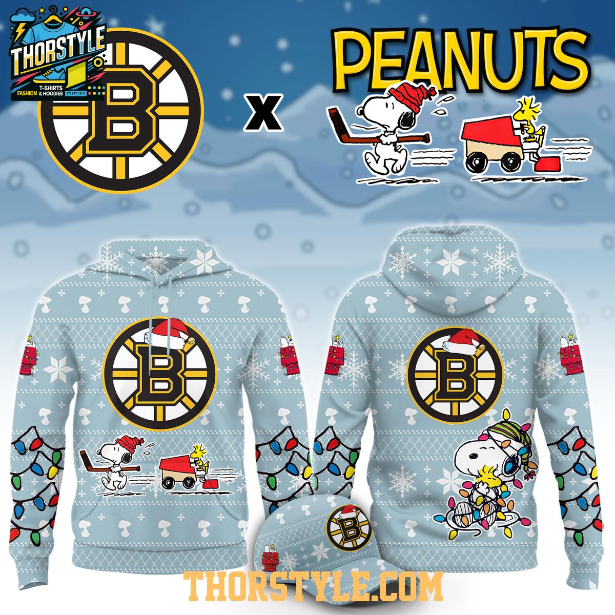 Boston Bruins Peanuts 2026 Christmas With Snoopy Hoodie Shirts Boston Bruins Peanuts 2026 Christmas With Snoopy Hoodie Shirts