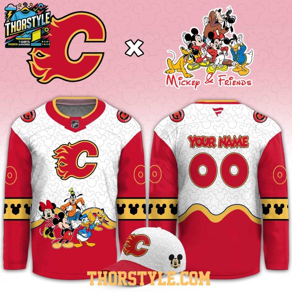 Calgary Flames Mickey 2026 Disney Friends Night Personalized Hockey Jersey
