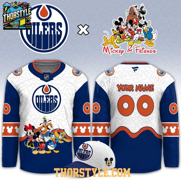 Edmonton Oilers Mickey 2026 Disney Friends Night Personalized Hockey Jersey